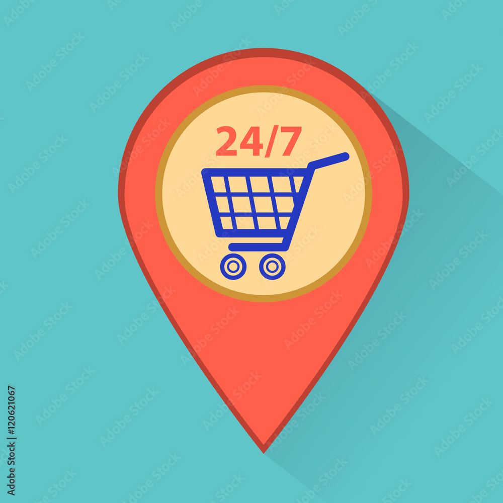 Map marker with shopping cart icon. Vector illustration. EPS10 Map marker with shopping cart icon. Vector illustration. EPS10