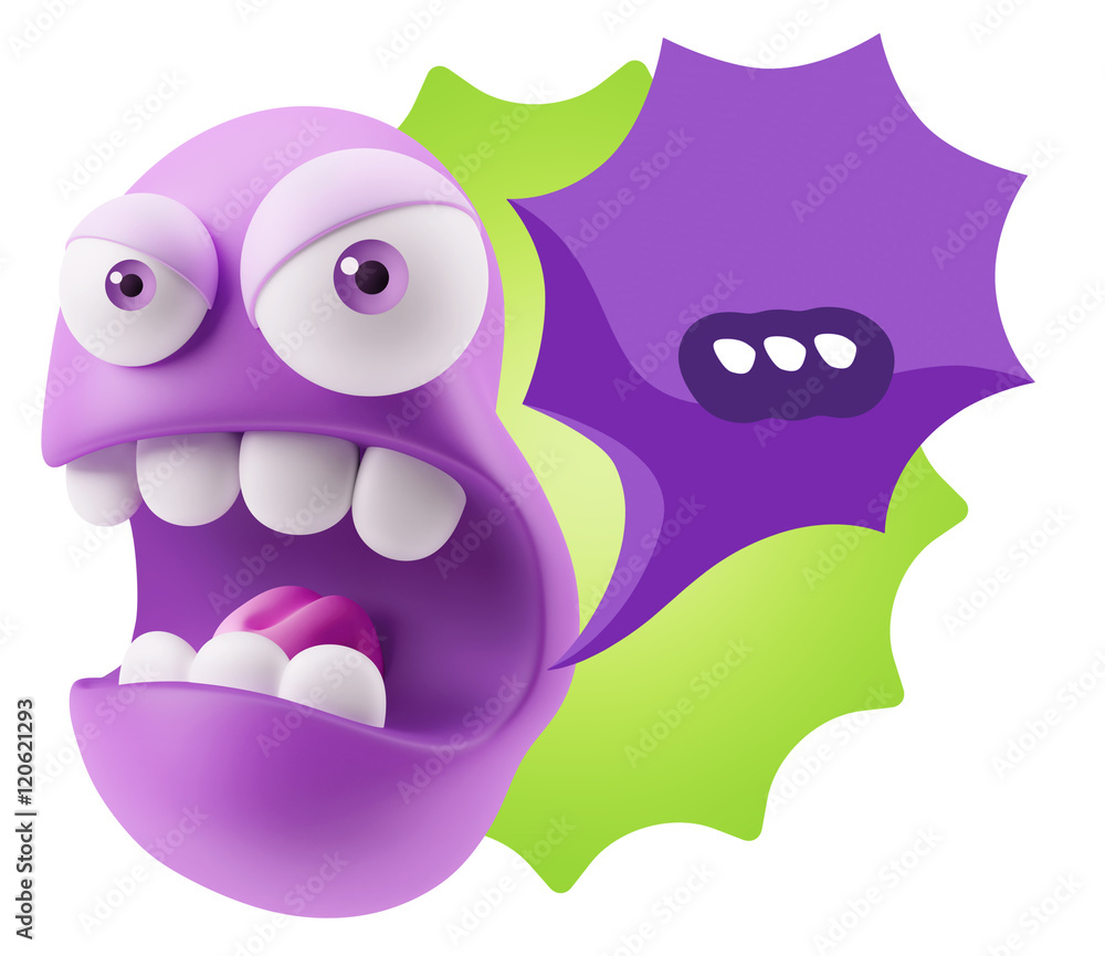3d Rendering Angry Character Emoji saying … with Colorful Spee