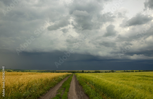 Before the storm.Countryside road in Tula region in Russia.