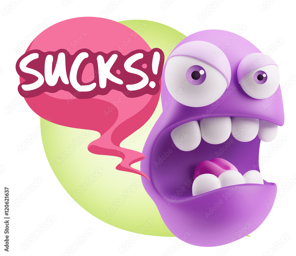 3d Rendering Angry Character Emoji saying Sucks with Colorful Sp 3d Rendering Angry Character Emoji saying Sucks with Colorful Sp
