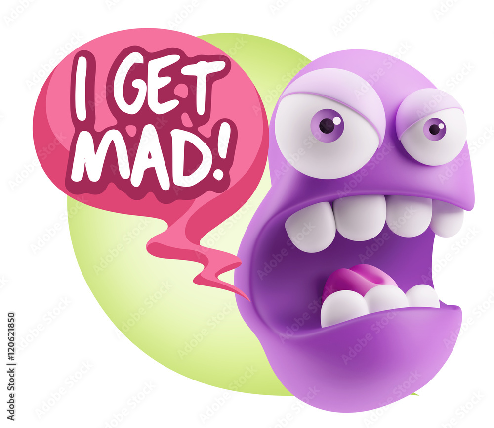 Obraz premium 3d Rendering Angry Character Emoji saying I Get Mad with Colorfu
