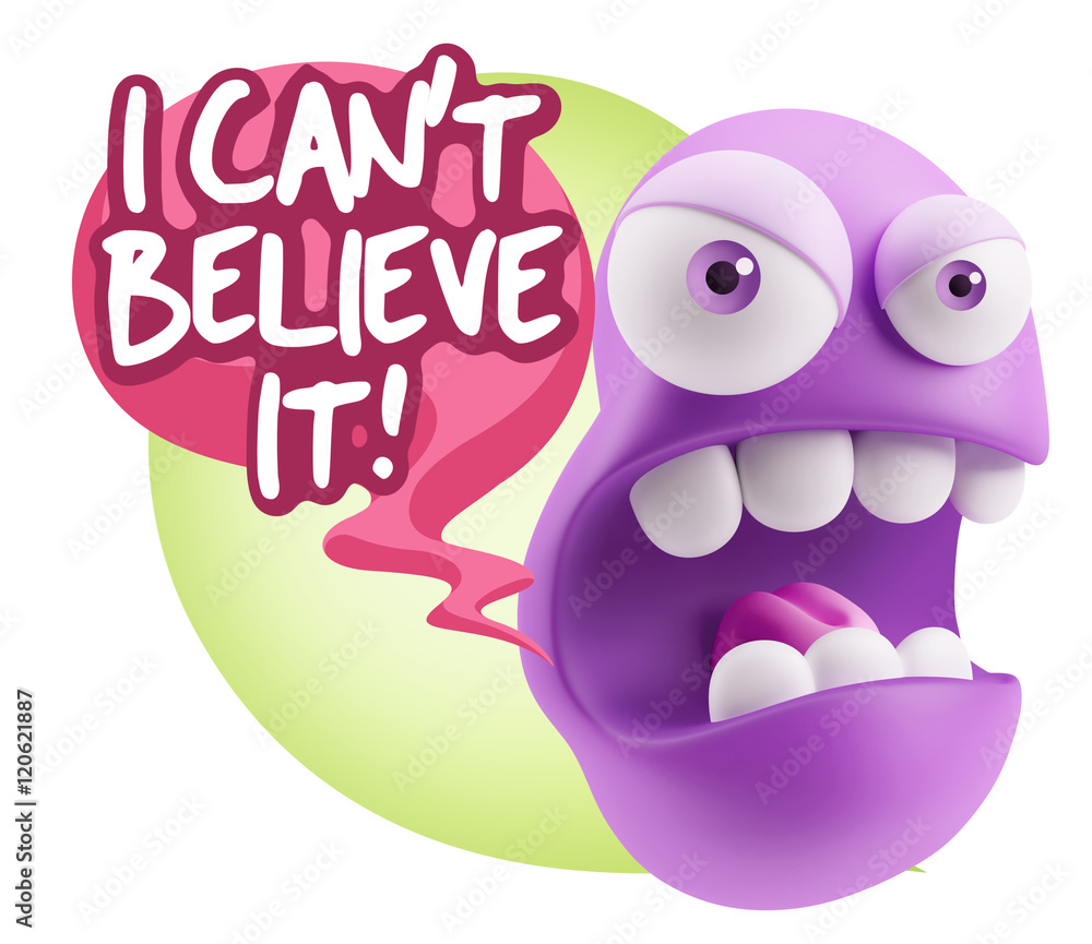 3d Rendering Angry Character Emoji saying I Can't Believe It wit