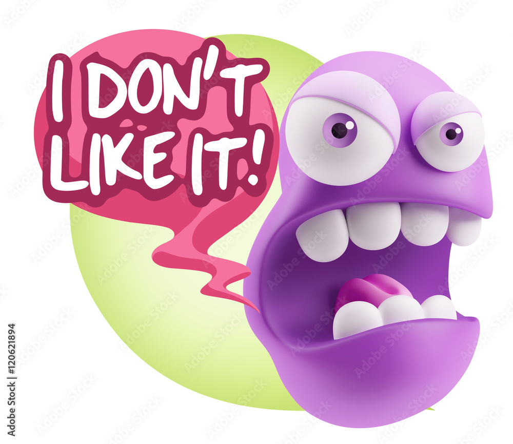 3d Rendering Angry Character Emoji saying I Don`t Like It with C 3d Rendering Angry Character Emoji saying I Don`t Like It with C