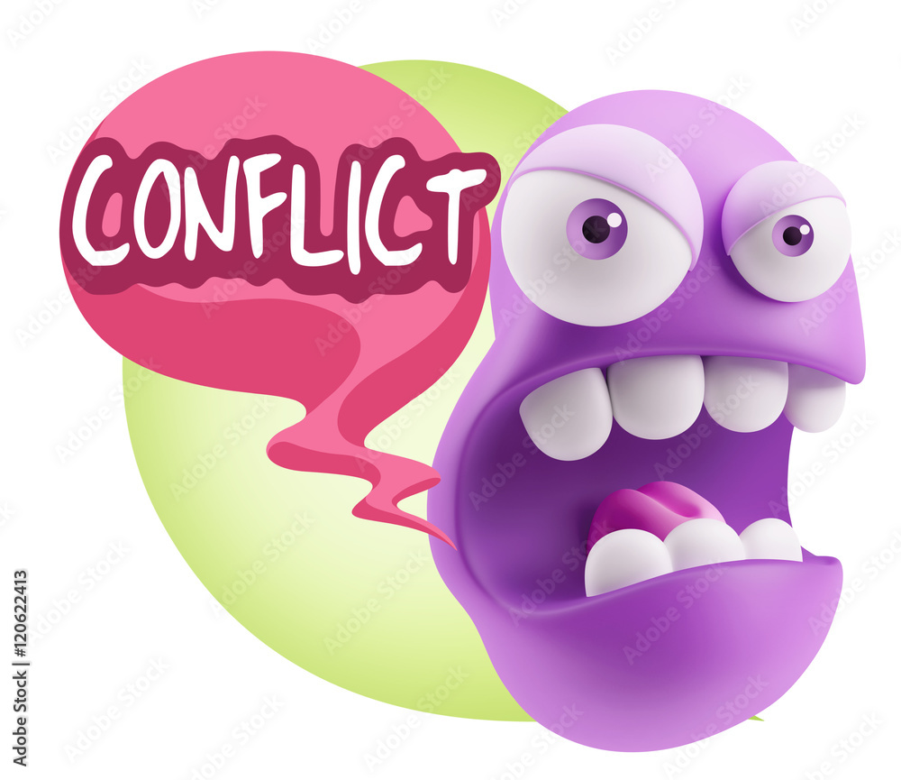 3d Rendering Angry Character Emoji saying Conflict with Colorful 3d Rendering Angry Character Emoji saying Conflict with Colorful