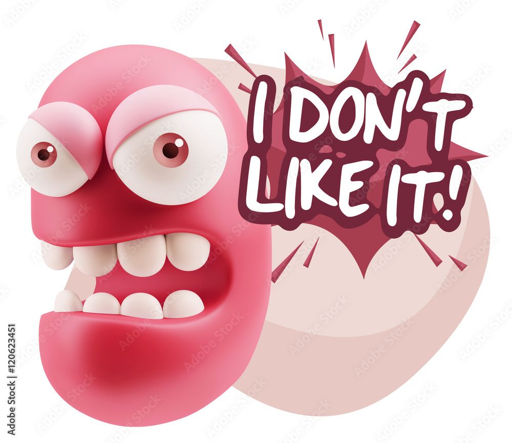 Obraz premium 3d Rendering Angry Character Emoji saying I Don`t Like It with C