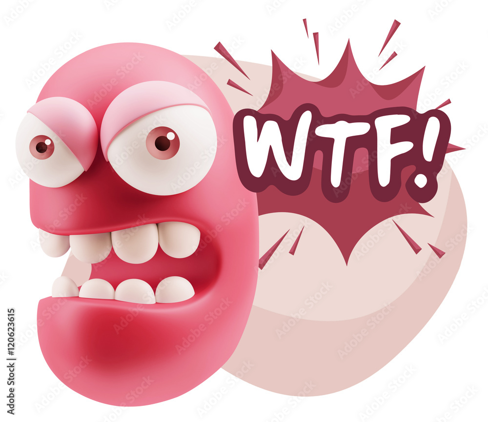 3d Rendering Angry Character Emoji saying WTF with Colorful Spee 3d Rendering Angry Character Emoji saying WTF with Colorful Spee