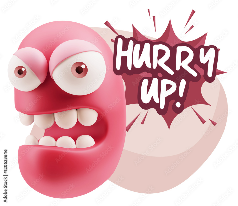 3d Rendering Angry Character Emoji saying Hurry Up with Colorful 3d Rendering Angry Character Emoji saying Hurry Up with Colorful