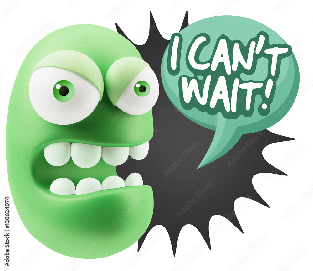 Fototapeta premium 3d Rendering Angry Character Emoji saying I Can't Wait with Colo