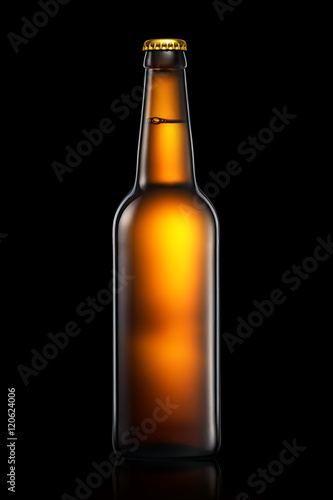 Bottle of beer or cider with clipping path isolated on black gradient background