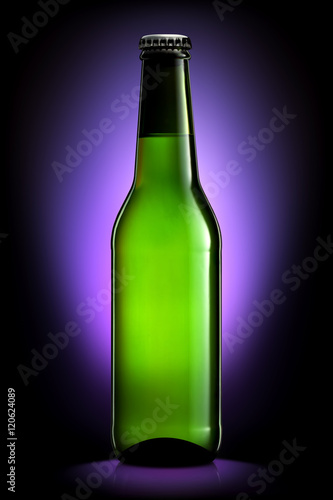 Bottle of beer or cider with clipping path isolated on dark blue background