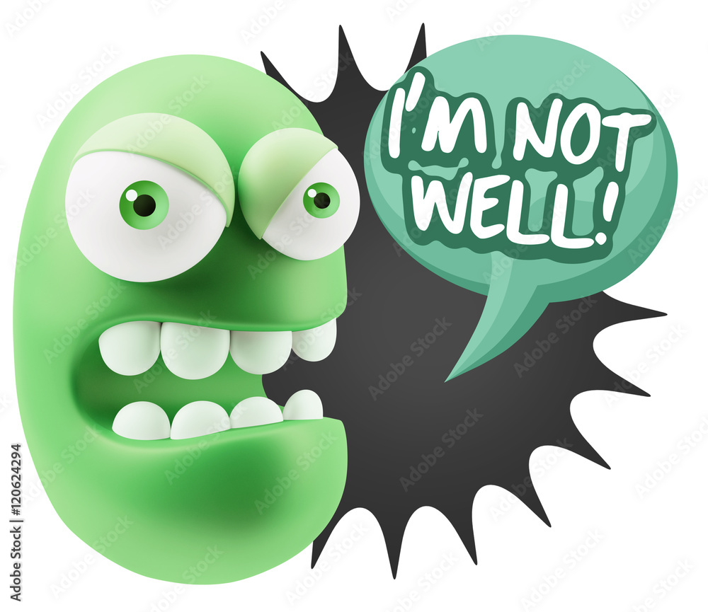 3d Rendering Angry Character Emoji saying I'm not Well with Colo 3d Rendering Angry Character Emoji saying I'm not Well with Colo