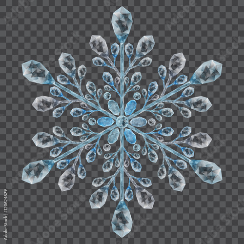 Big transparent crystal snowflake. Transparency only in vector file