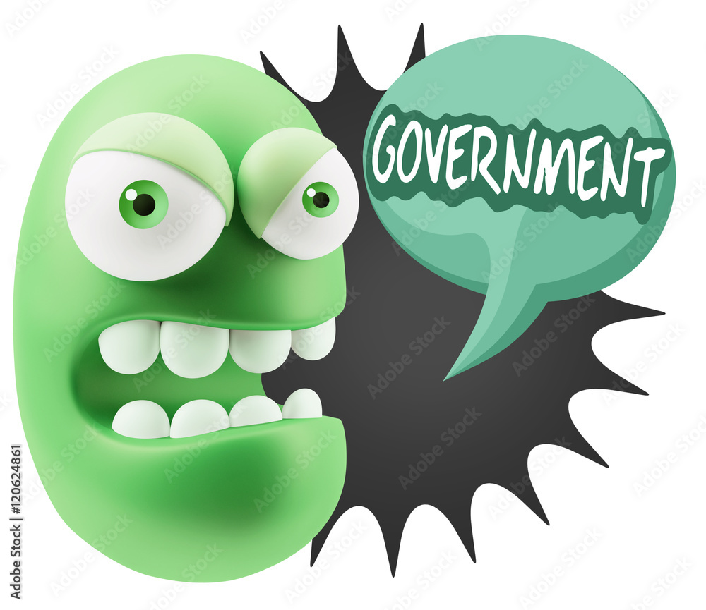 Fototapeta premium 3d Rendering Angry Character Emoji saying Government with Colorf