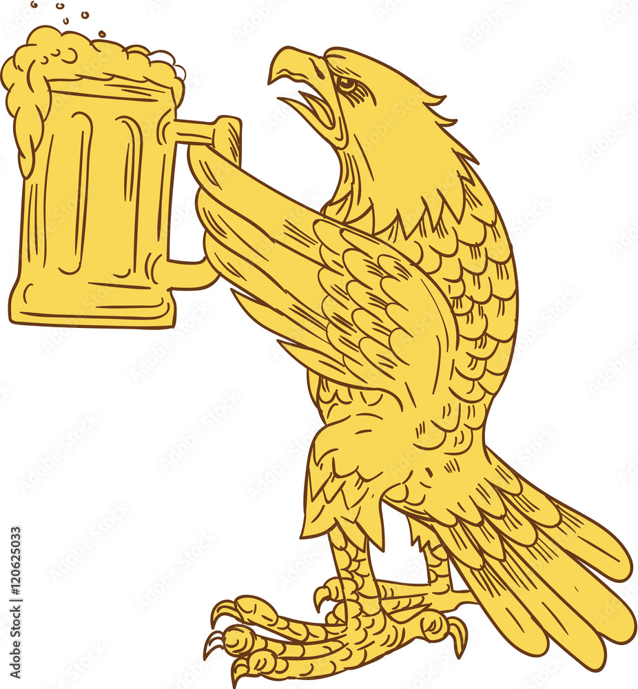 Naklejka premium American Bald Eagle Beer Stein Drawing