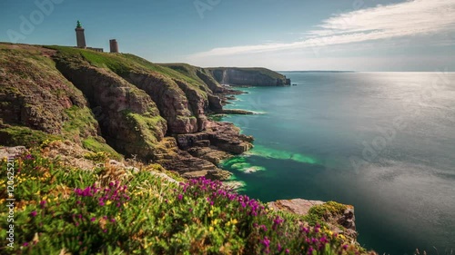 gorgeous summer sunset la manche bay lighthouse panorama 4k time lapse france
