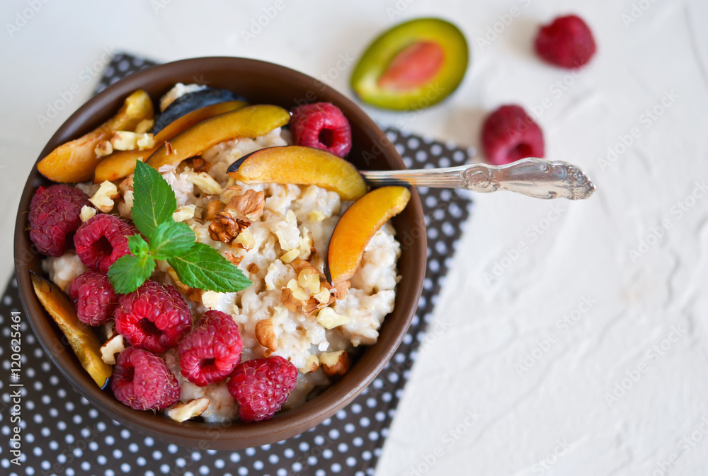 custom made wallpaper toronto digitalOatmeal with berries, plums, nuts and honey for breakfast