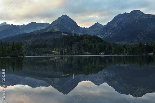 Reflection mountain in lake. photo