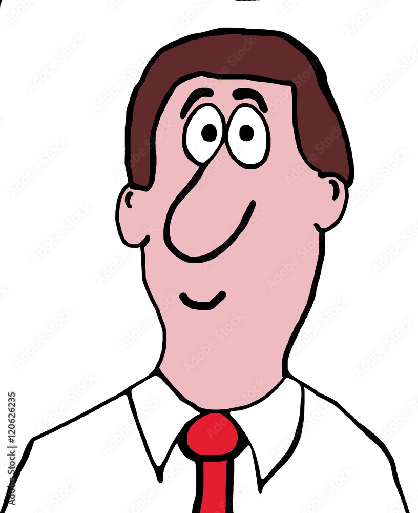 Close-up, color, business illustration of smiling businessman wearing red necktie.