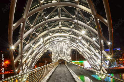 Famous Glass made Peace Bridge on river Mtkvari. Tbilisi Georgia