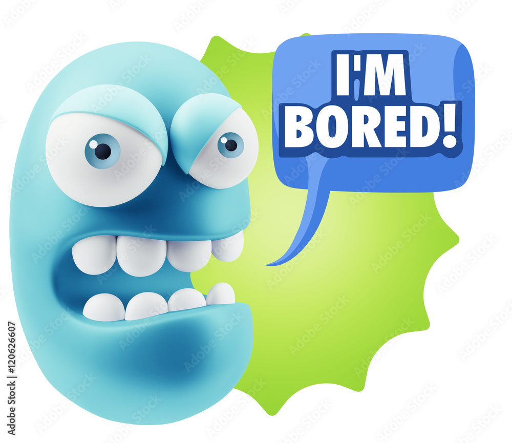 3d Rendering Angry Character Emoji saying I'm Bored with Colorfu 3d Rendering Angry Character Emoji saying I'm Bored with Colorfu