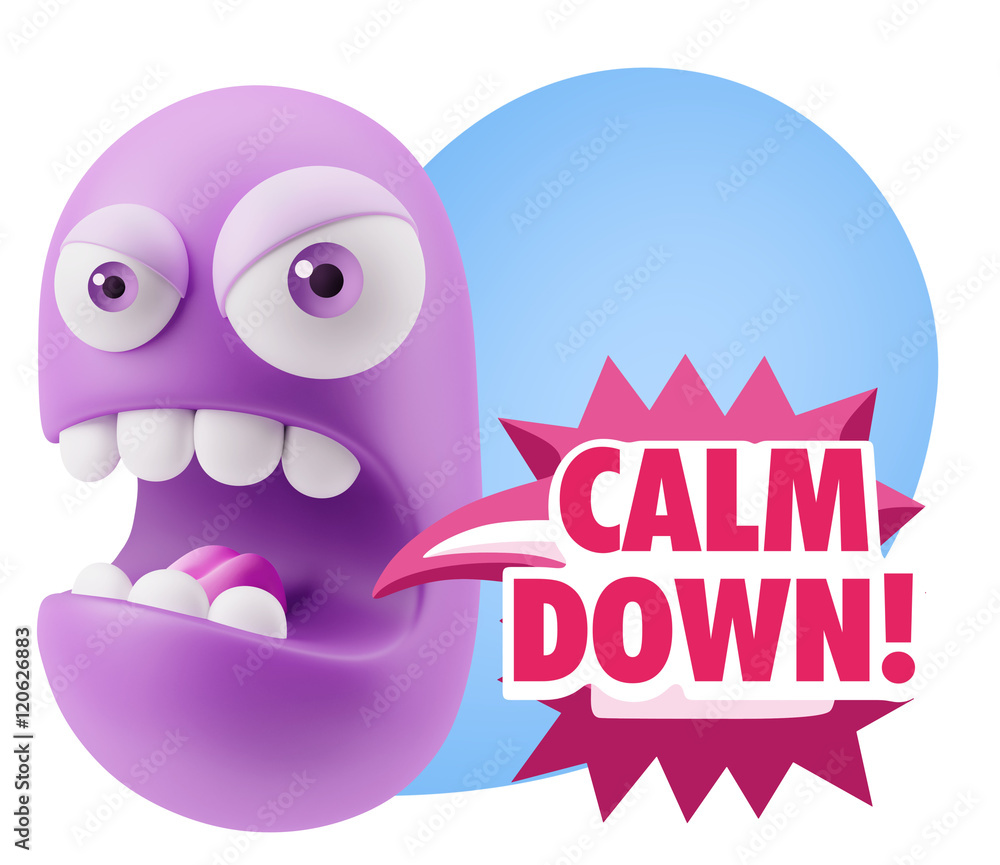3d Rendering Angry Character Emoji saying Calm Down with Colorfu 3d Rendering Angry Character Emoji saying Calm Down with Colorfu