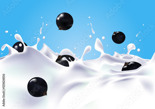 Currants falling into milk