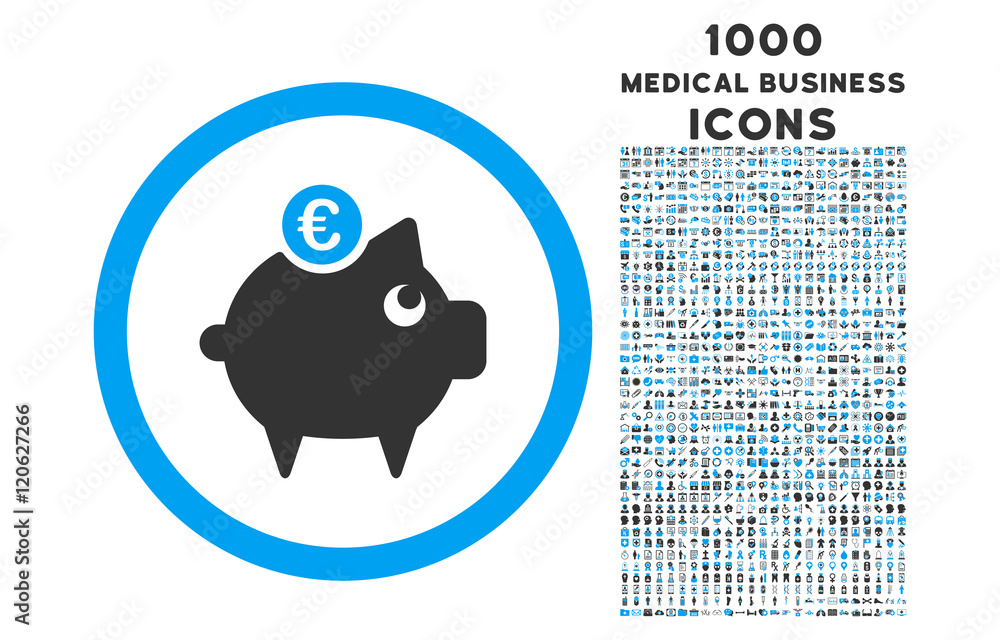 Euro Piggy Bank rounded vector bicolor icon with 1000 medical business ...
