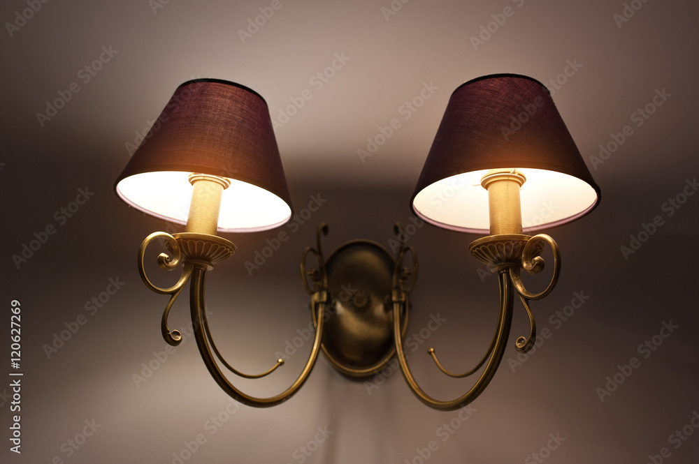 Two Wall lamps with yellow shade from canvas