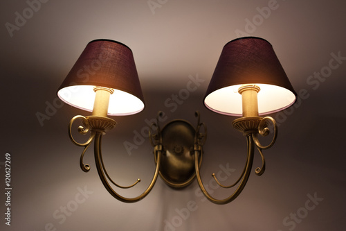 Two Wall lamps with yellow shade from canvas