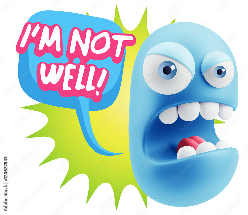 3d Rendering Angry Character Emoji saying I'm not Well with Colo 3d Rendering Angry Character Emoji saying I'm not Well with Colo