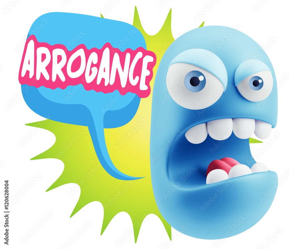 3d Rendering Angry Character Emoji saying Arrogance with Colorfu 3d Rendering Angry Character Emoji saying Arrogance with Colorfu
