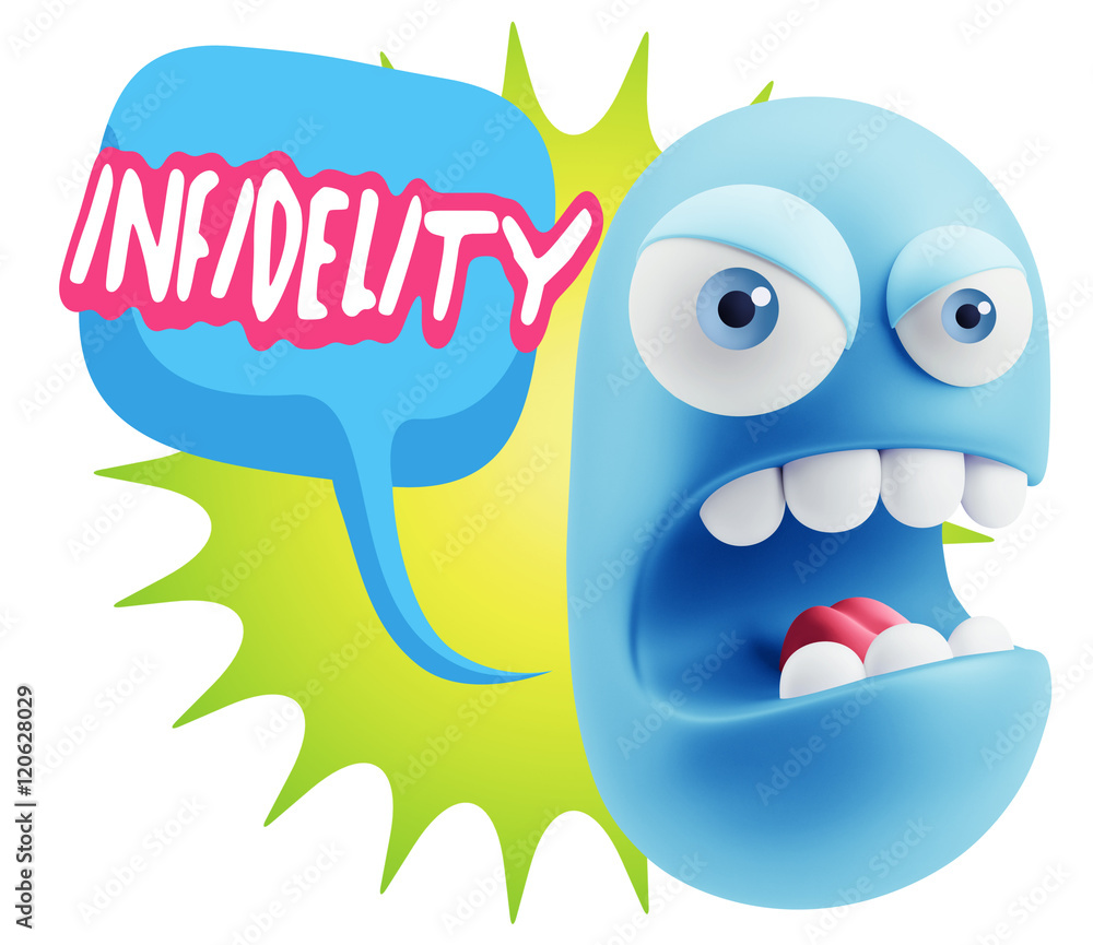 3d Rendering Angry Character Emoji saying Infidelity with Colorf 3d Rendering Angry Character Emoji saying Infidelity with Colorf