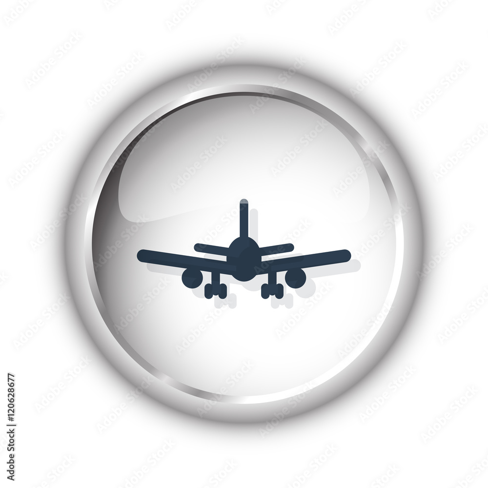 Web button with black Airplane icon on white background Web button with black Airplane icon on white background