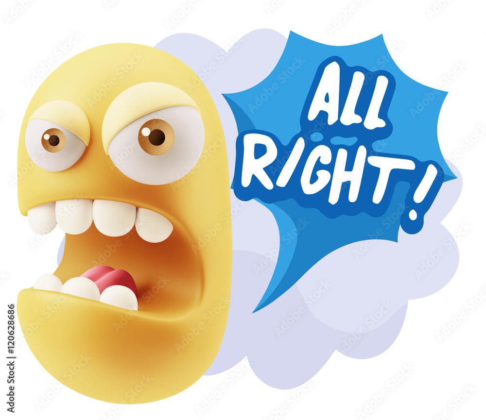 3d Rendering Angry Character Emoji saying All Right with Colorfu 3d Rendering Angry Character Emoji saying All Right with Colorfu