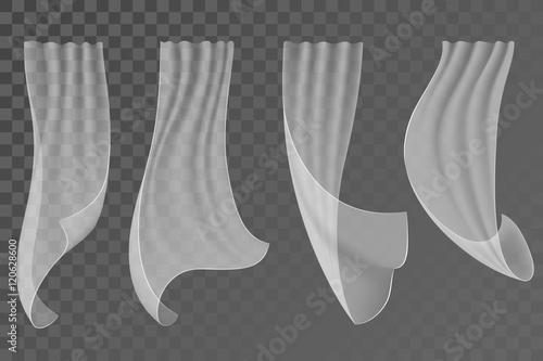 Vector curtains. Waving curtain for the window decoration on transparent background