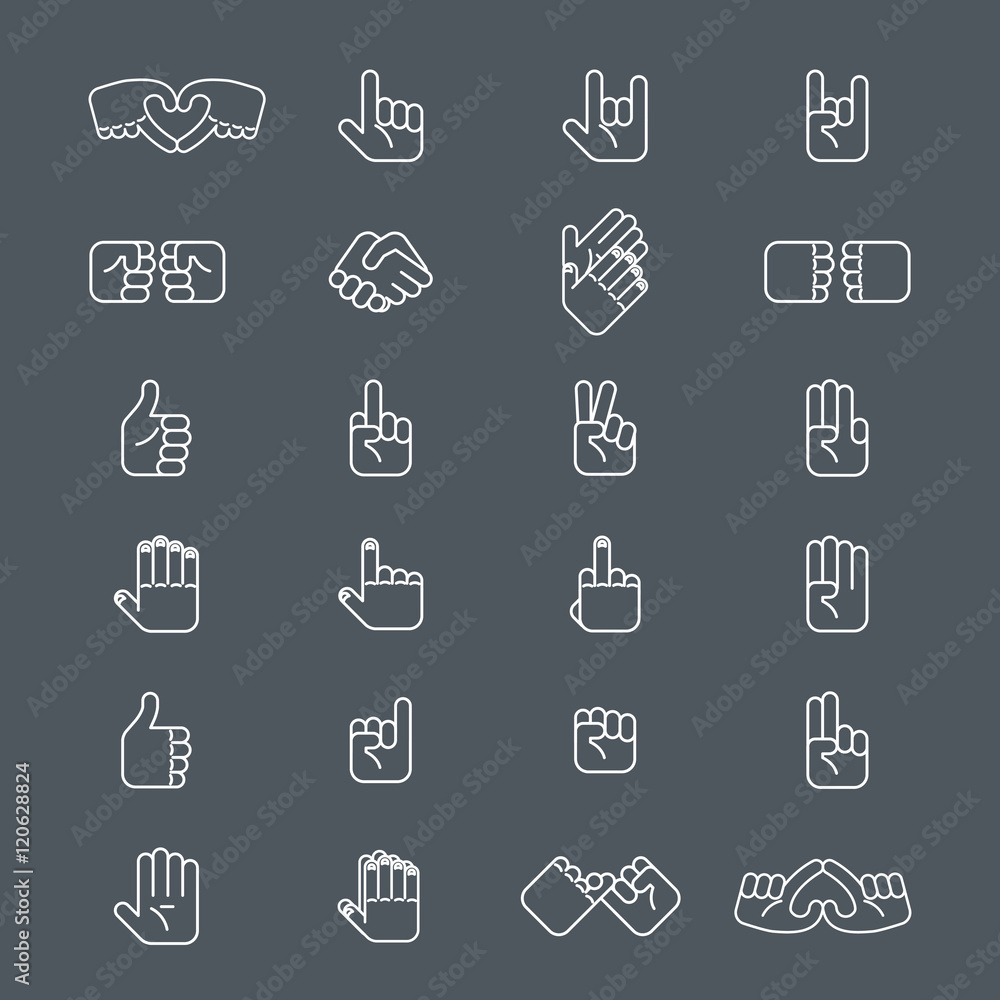 Business handshake and other hands gestures in thin line style Business handshake and other hands gestures in thin line style