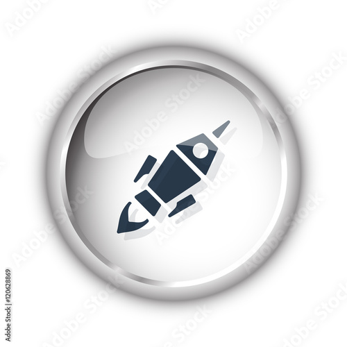 Web button with black Rocket Launch icon on white background