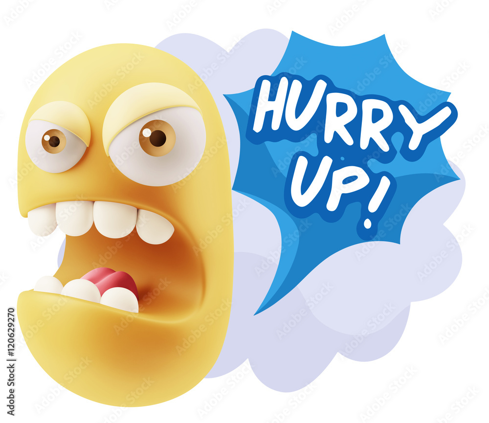 3d Rendering Angry Character Emoji saying Hurry Up with Colorful 3d Rendering Angry Character Emoji saying Hurry Up with Colorful