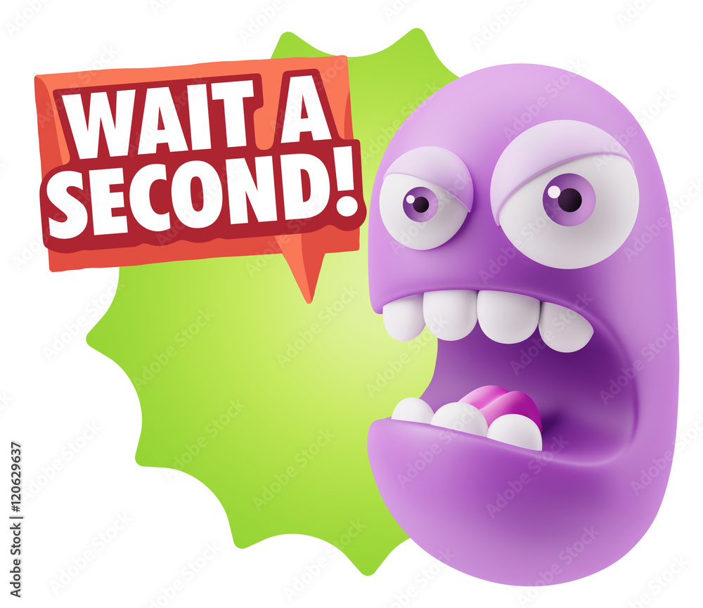 3d Rendering Angry Character Emoji saying Wait a Second with Col