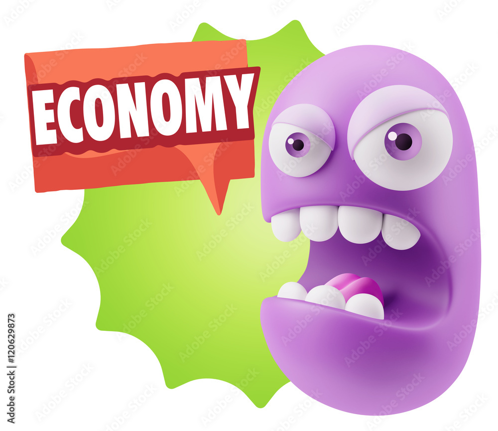 3d Rendering Angry Character Emoji saying Economy with Colorful 3d Rendering Angry Character Emoji saying Economy with Colorful