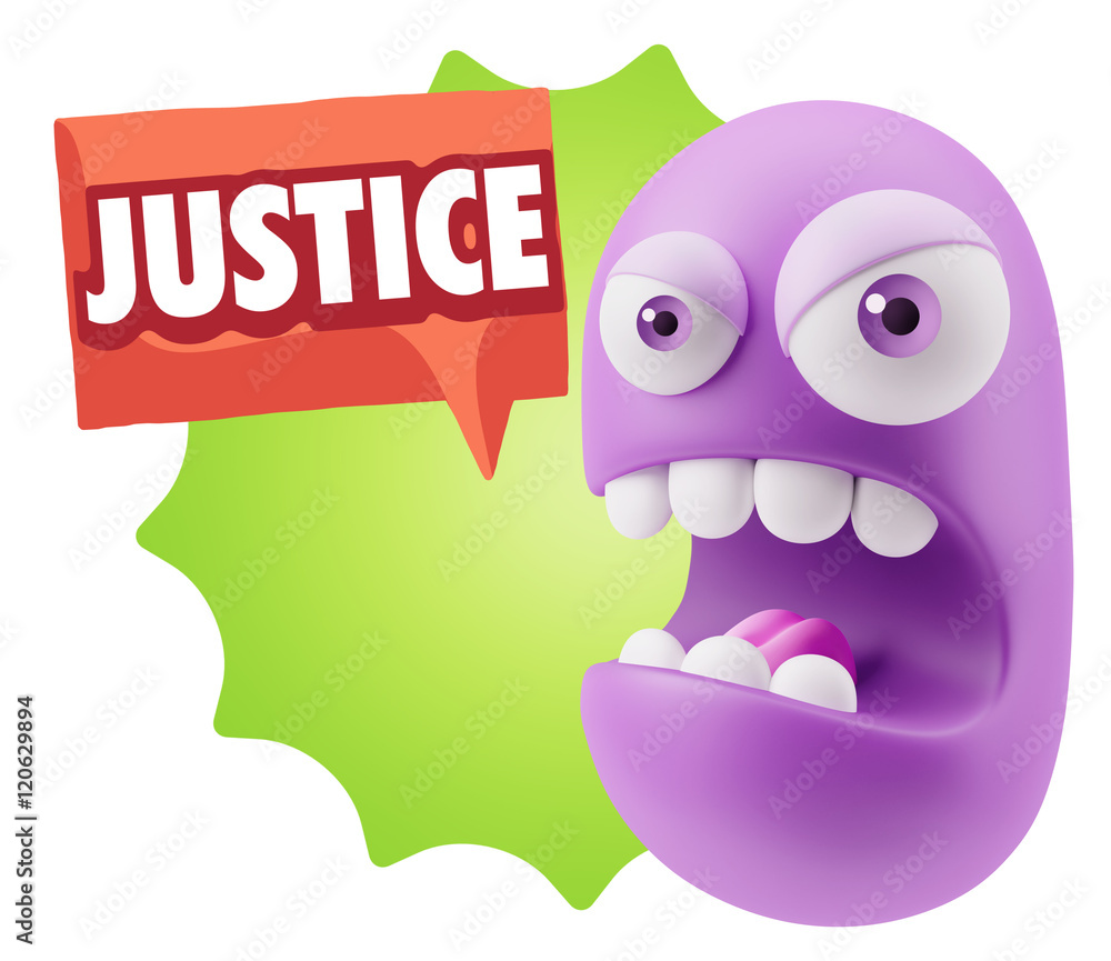 3d Rendering Angry Character Emoji saying Justice with Colorful 3d Rendering Angry Character Emoji saying Justice with Colorful