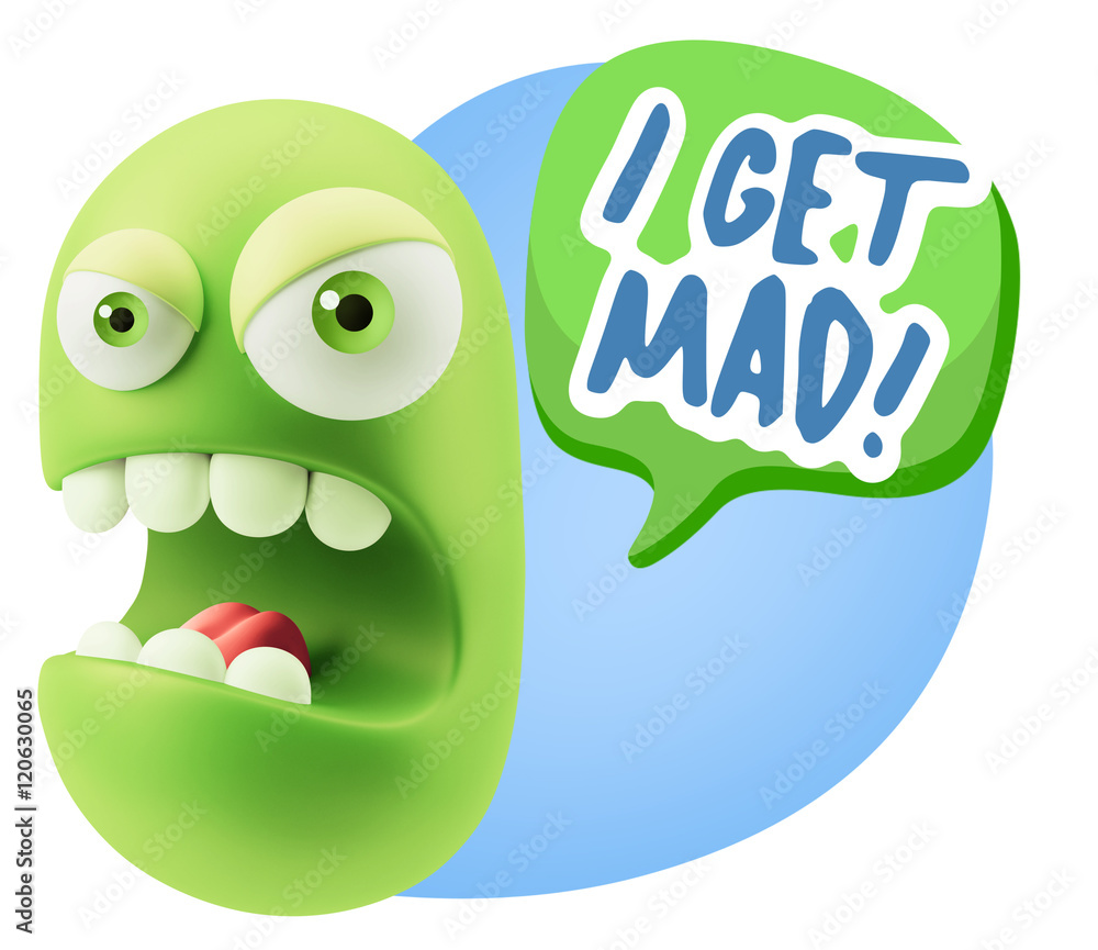 3d Rendering Angry Character Emoji saying I Get Mad with Colorfu 3d Rendering Angry Character Emoji saying I Get Mad with Colorfu