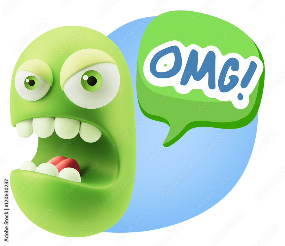 3d Rendering Angry Character Emoji saying OMG with Colorful Spee 3d Rendering Angry Character Emoji saying OMG with Colorful Spee