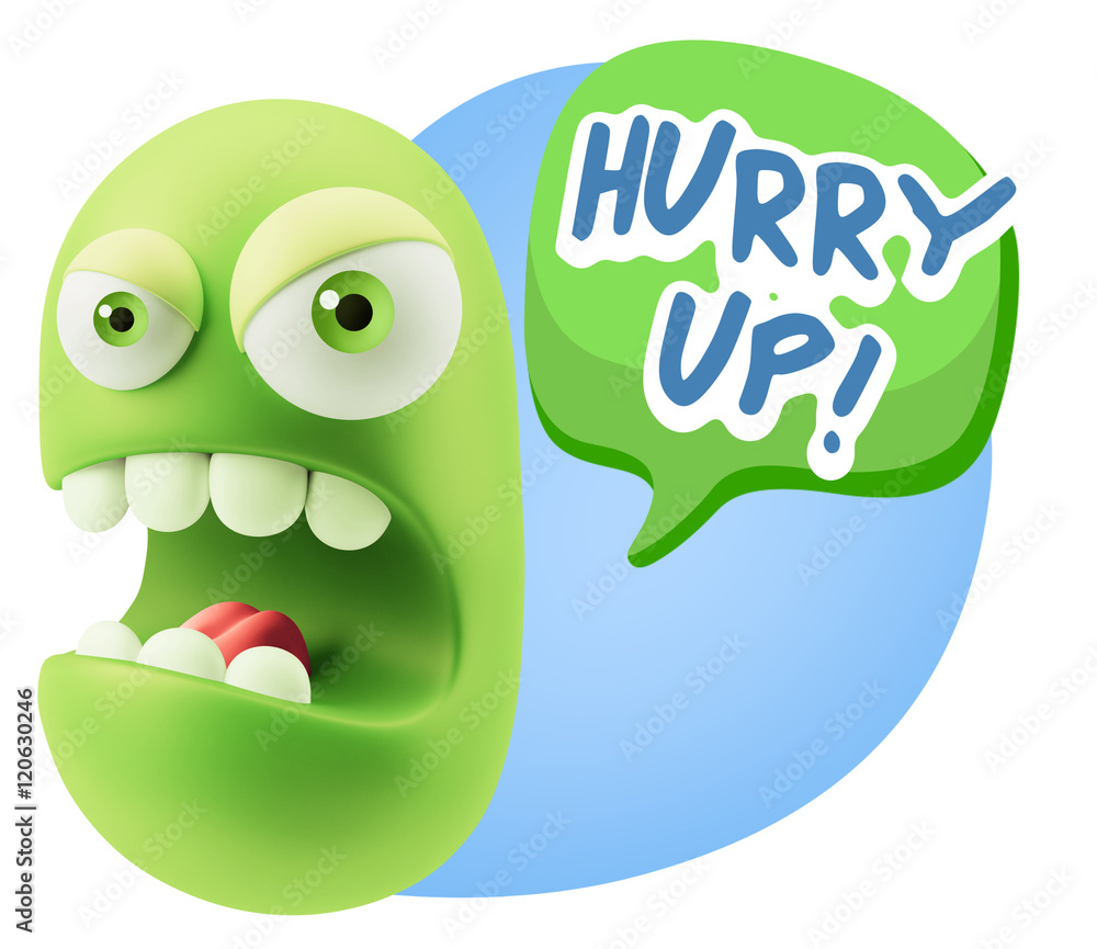 3d Rendering Angry Character Emoji saying Hurry Up with Colorful 3d Rendering Angry Character Emoji saying Hurry Up with Colorful