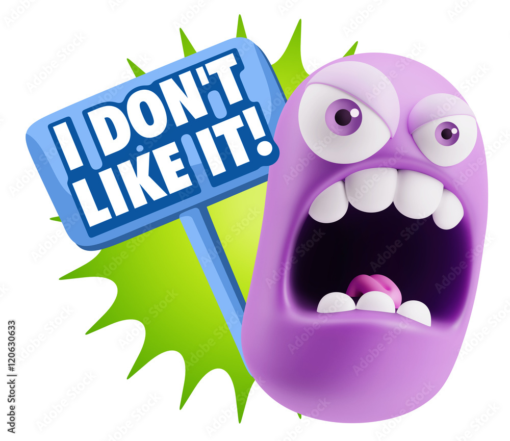 3d Rendering Angry Character Emoji saying I Don`t Like It with C 3d Rendering Angry Character Emoji saying I Don`t Like It with C