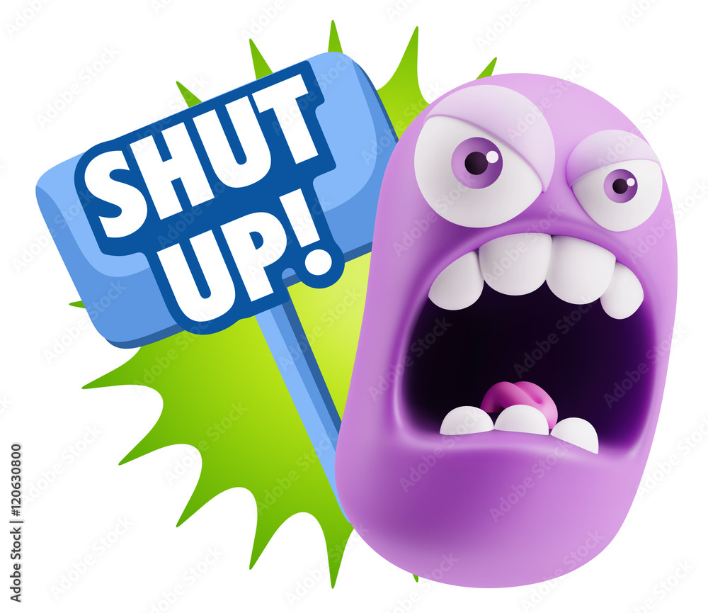 3d Rendering Angry Character Emoji saying Shut Up with Colorful 3d Rendering Angry Character Emoji saying Shut Up with Colorful