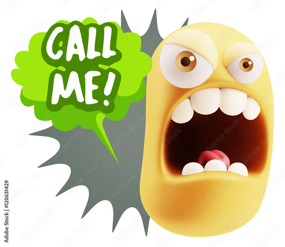 3d Rendering Angry Character Emoji saying Call me with Colorful 3d Rendering Angry Character Emoji saying Call me with Colorful