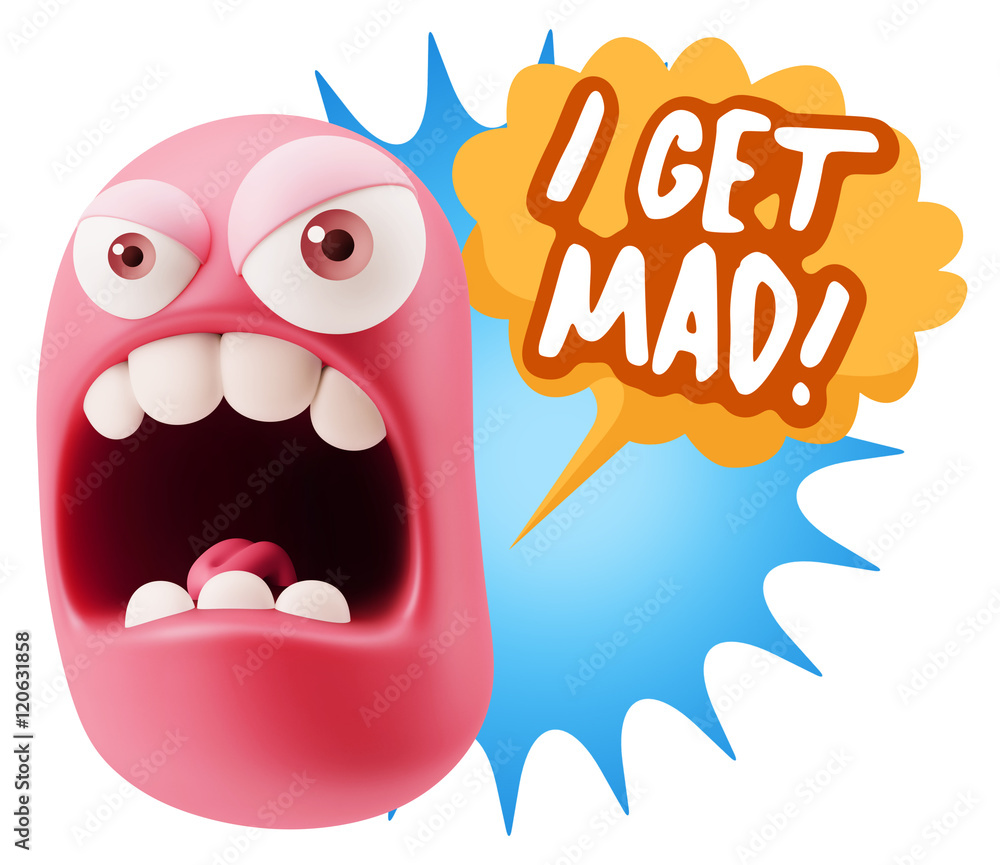 Obraz premium 3d Rendering Angry Character Emoji saying I Get Mad with Colorfu