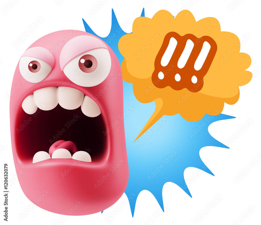 3d Rendering Angry Character Emoji saying !!! with Colorful Spee Stock ...