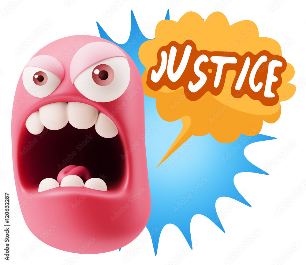 3d Rendering Angry Character Emoji saying Justice with Colorful 3d Rendering Angry Character Emoji saying Justice with Colorful